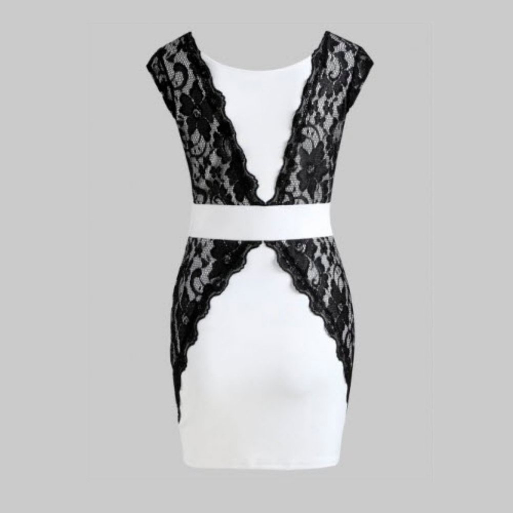 Women Lace Sleeveless Mini Dress White-M - Picture 9 of 10